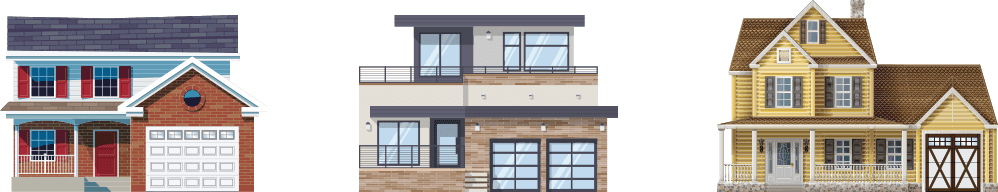 3 house icons of Traditional, Contemporary and Carriage House Style